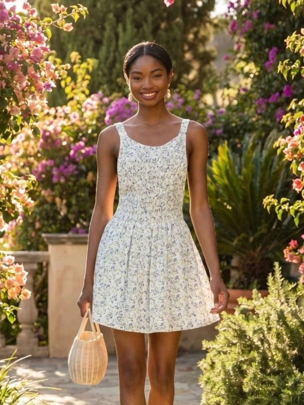 NEW Free People Mini Floral Dress Size M Ivory Cream Petunia Boho Strappy Cotton